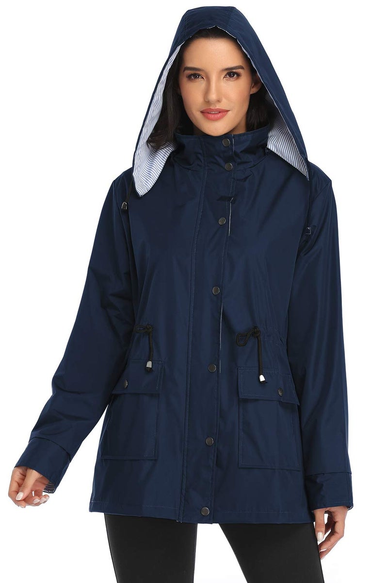 Arthas Women Light Rain Jacket Waterproof Active Outdoor Trench Raincoat with Hood Lightweight Plus Size for Girls - Image 2